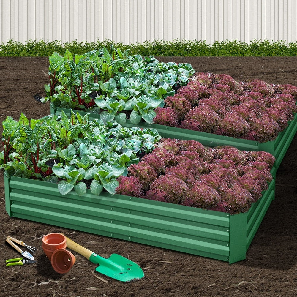 Greenfingers Garden Bed 2PCS 210X90X30cm Galvanised Steel Raised Planter Green