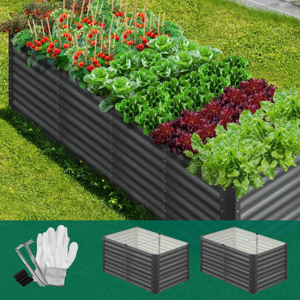  Garden Bed Kits Raised Vegetable Planter x 2 Galvanised Steel 120x80x73CM