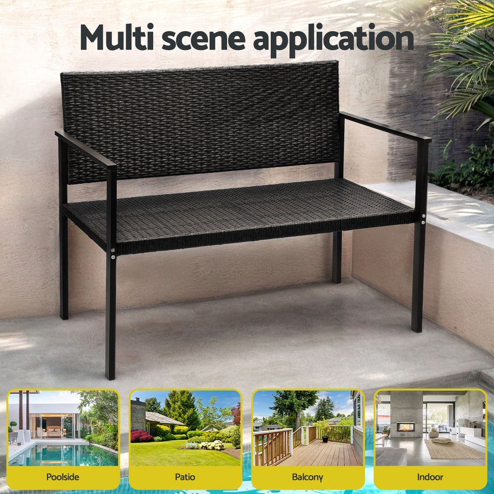 Outdoor Garden Bench Seat Rattan Park Grey/Black