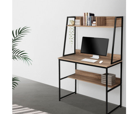 Computer Study Table Bookshelf Storage Oak
