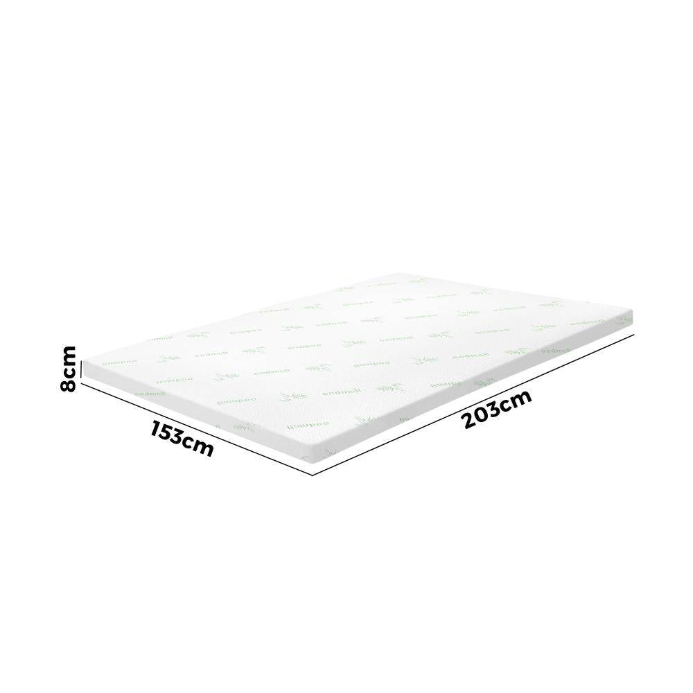 Simple Deals Memory Foam Mattress Topper Bed Cool Gel Bamboo Cover Underlay Queen 8CM