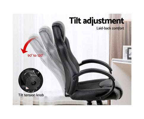 Racing Style PU Leather Office Desk Chair - Black