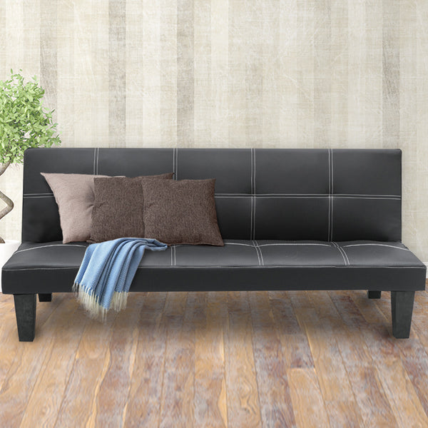  2 Seater Modular Leather Fabric Sofa Bed Couch - Black