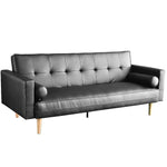 3 Seater Leather Sofa Bed Couch with Pillows - Black