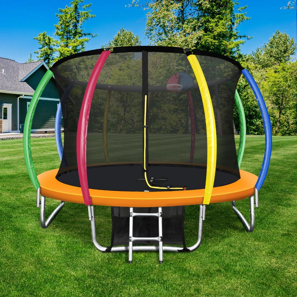 Mazam 12FT Rainbow Trampoline Spring Trampolines w/ Basketball Hoop