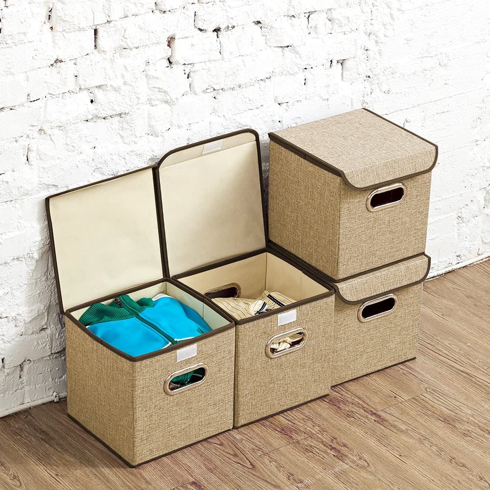 4x Foldable Fabric Basket Bin, Collapsible Storage Cube For Nursery, Office, Shelf Cabinet, Cube Organizers (Gray