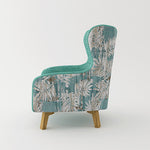 Printed Fabric High Back Accent Chair With Wooden Leg