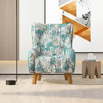 Printed Fabric Upholstery High Back Accent Chair With Wooden Leg