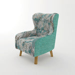 Printed Fabric Upholstery High Back Accent Chair With Wooden Leg