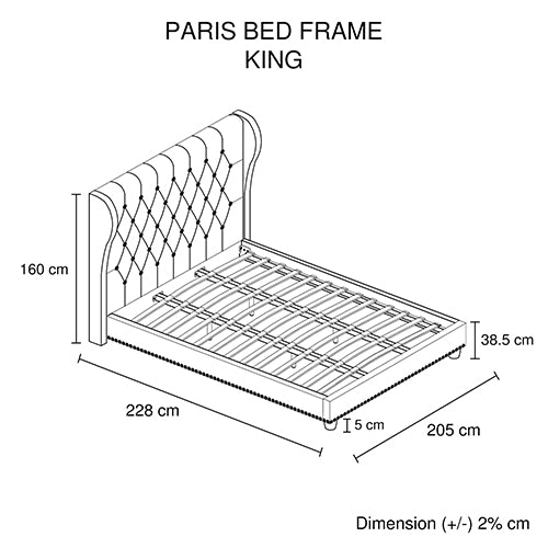 Paris Bedframe King Size Grey color