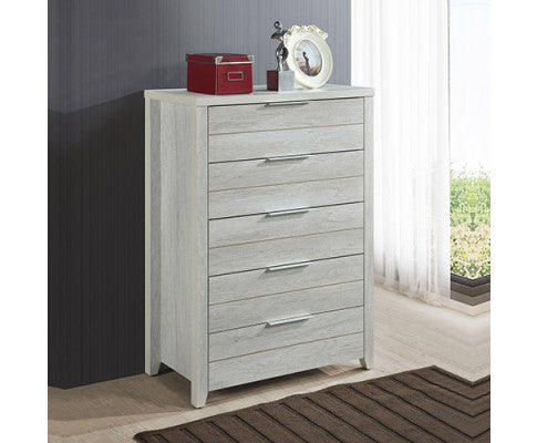  White Ash-Colored Tallboy With 5 Storage Drawers