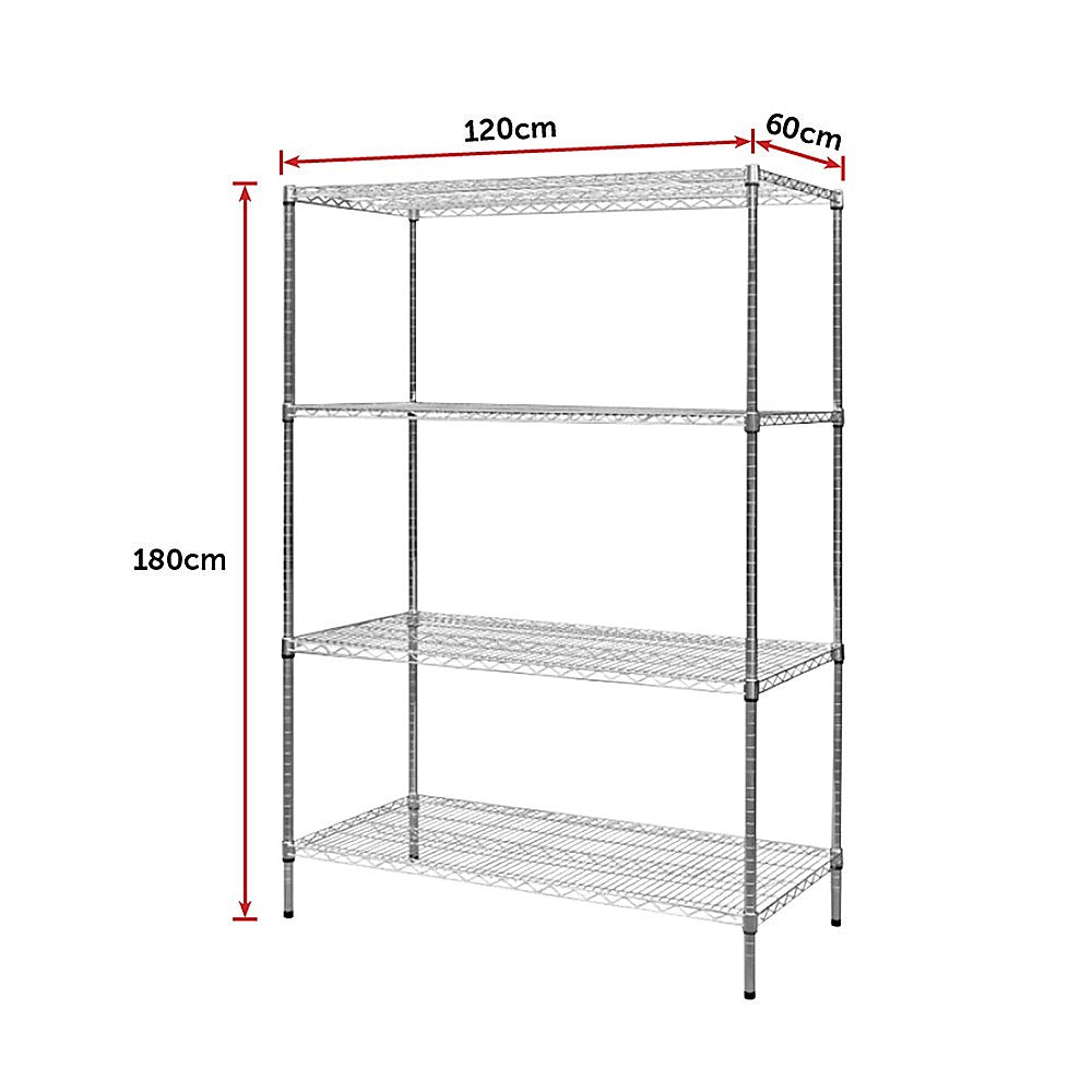 Modular Chrome Wire Storage Shelf 1200 x 600 x 1800 Steel Shelving - Melbourne Home & Living