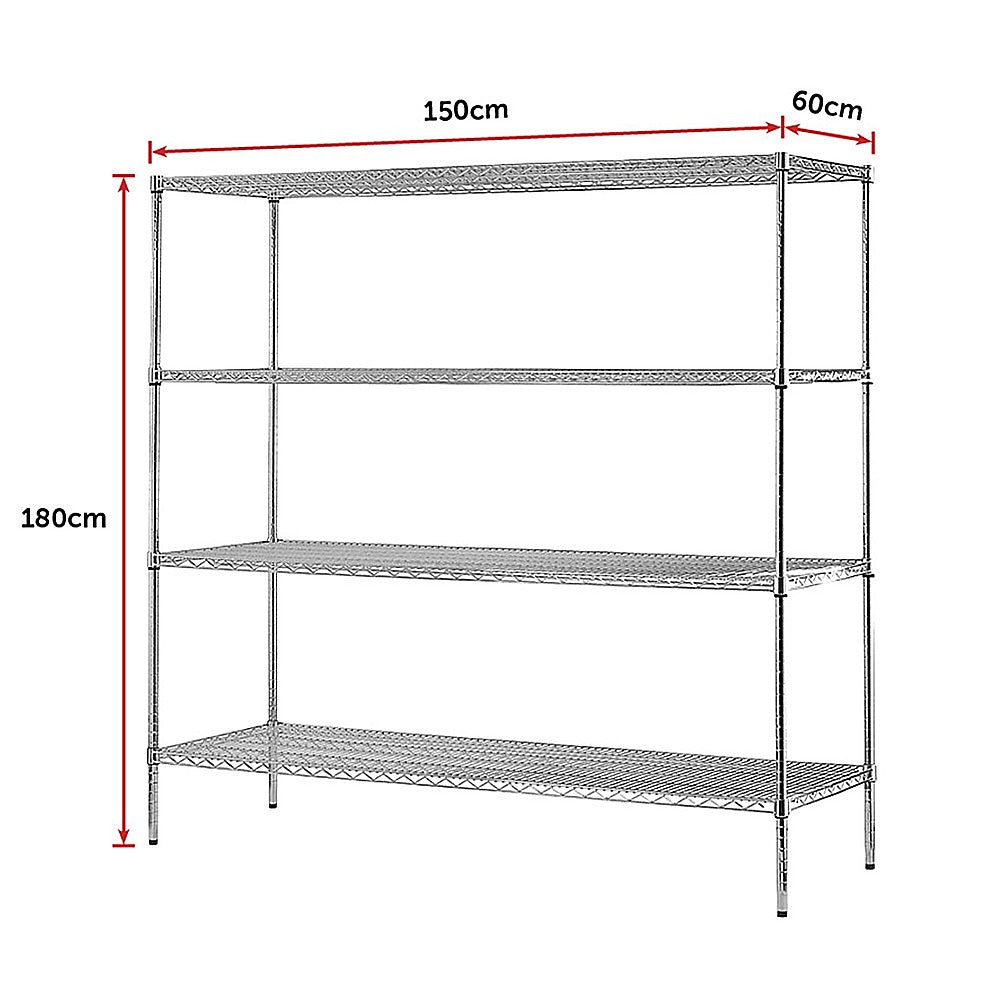 Modular Chrome Wire Storage Shelf 1500 x 600 x 1800 Steel Shelving - Melbourne Home & Living