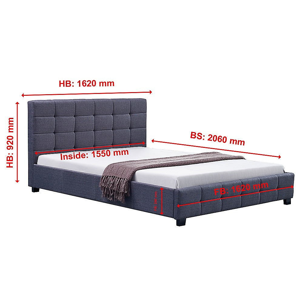 Linen Fabric Queen Deluxe Bed Frame Grey - Melbourne Home & Living