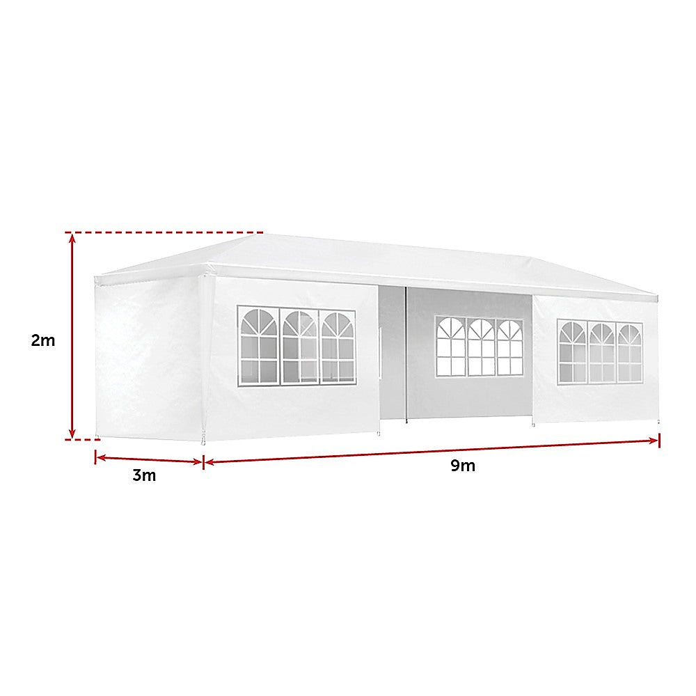 3x9m Wedding Outdoor Gazebo Marquee Tent Canopy White - Melbourne Home & Living