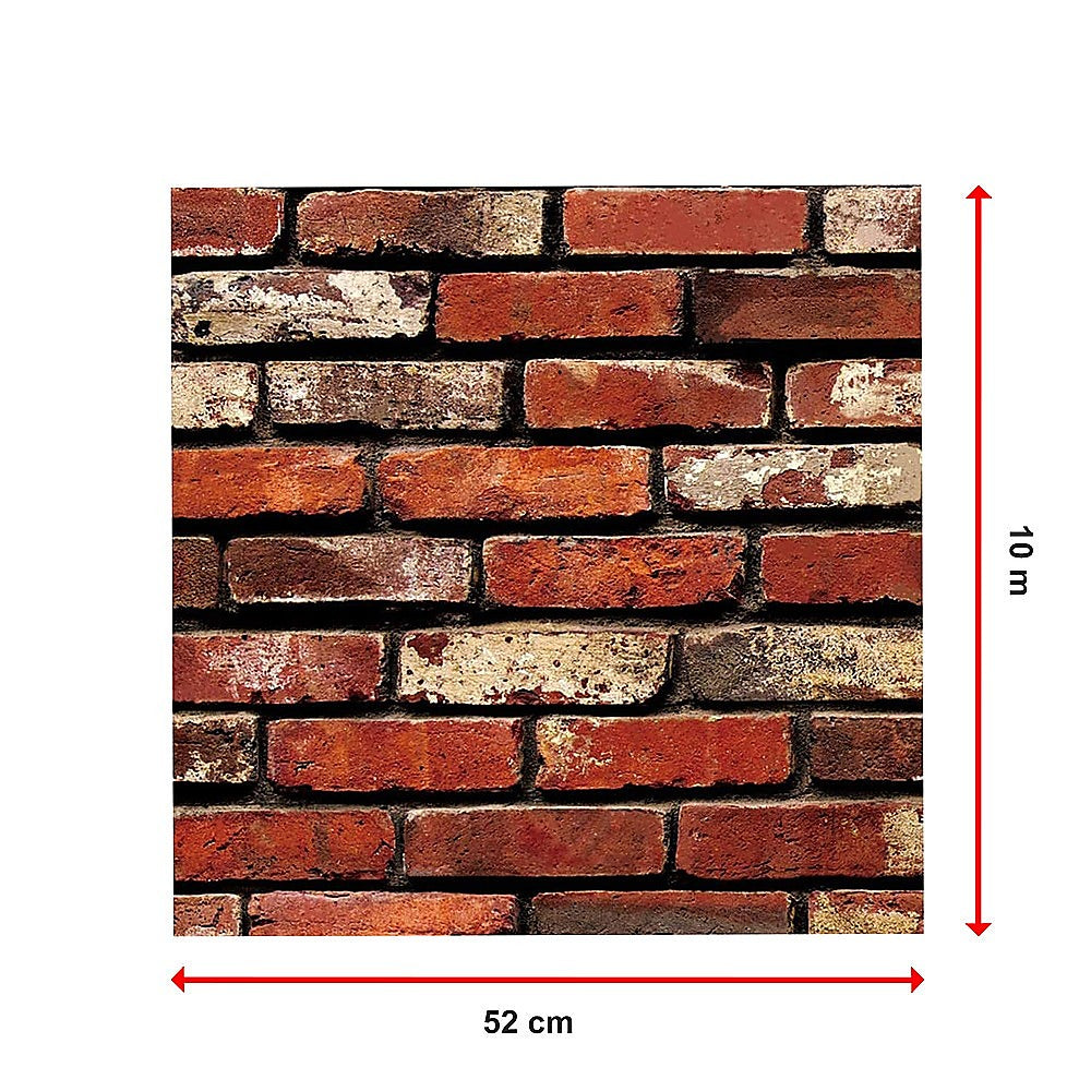 10m 3D Red Brick Print Theme Wallpaper - Melbourne Home & Living