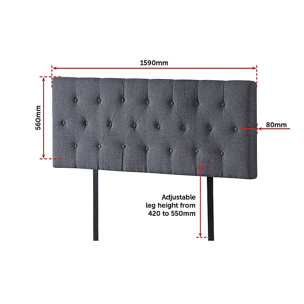 Sleek Linen Fabric Queen Bed Deluxe Headboard - Grey