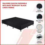 Queen Ensemble Bed Base Midnight Black Linen Fabric