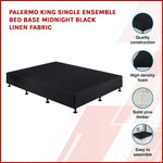 King Single Ensemble Bed Base Midnight Black Linen Fabric