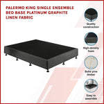 King Single Ensemble Bed Base Platinum Graphite Linen Fabric