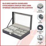 Pu Leather Watch Sunglass Eyeglasses Display Box (6+3 Grid)