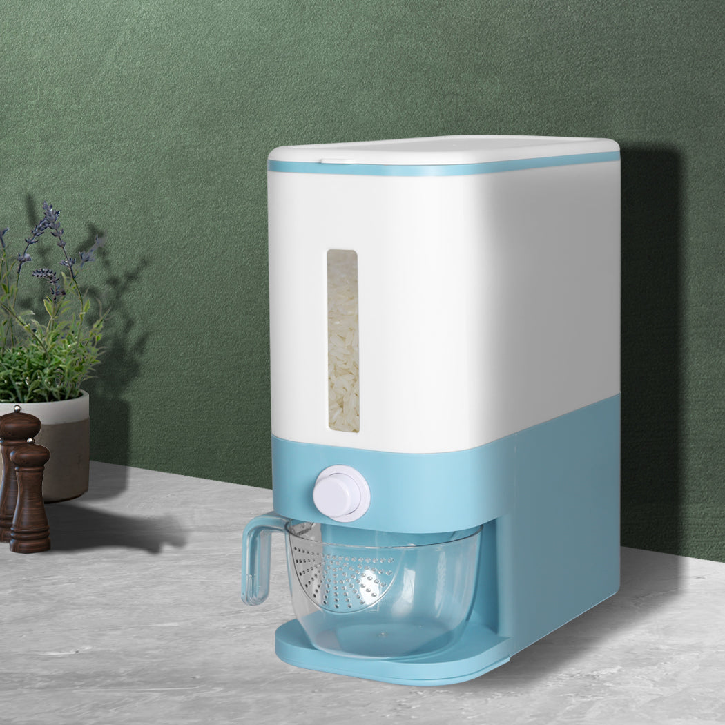 Dispenser Auto Grain Storage Box Food Flour Container 12L Blue