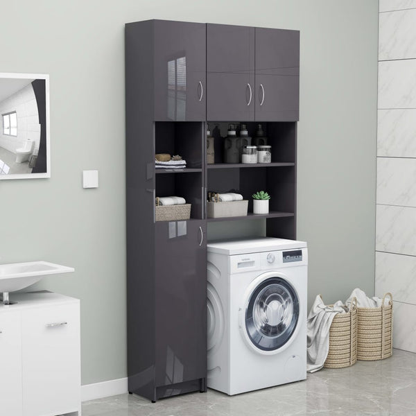 Bathroom Cabinet High Gloss Grey Engineered Wood