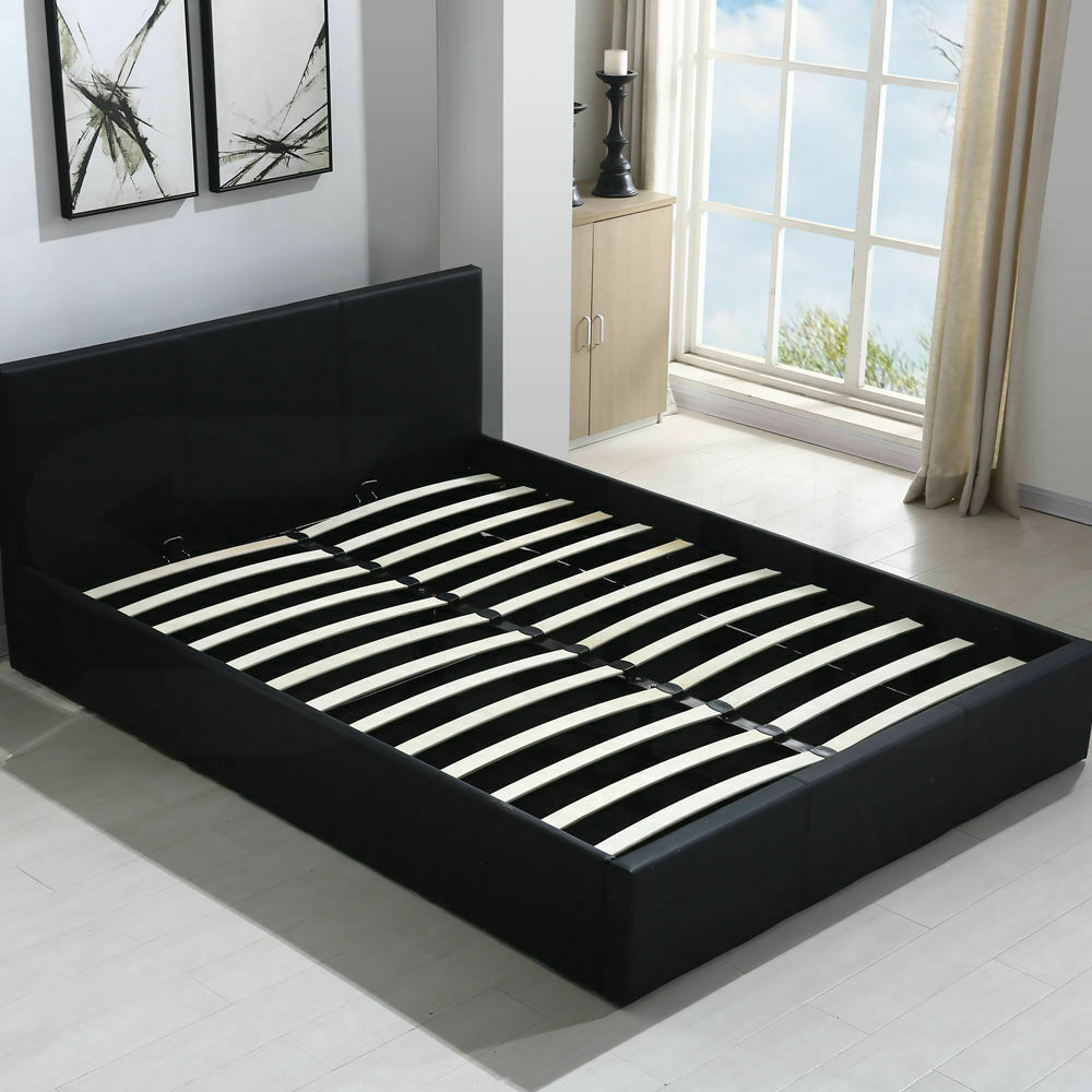 Bed Frame Gas Lift Leather Base Mattress Storage King Single Size Black