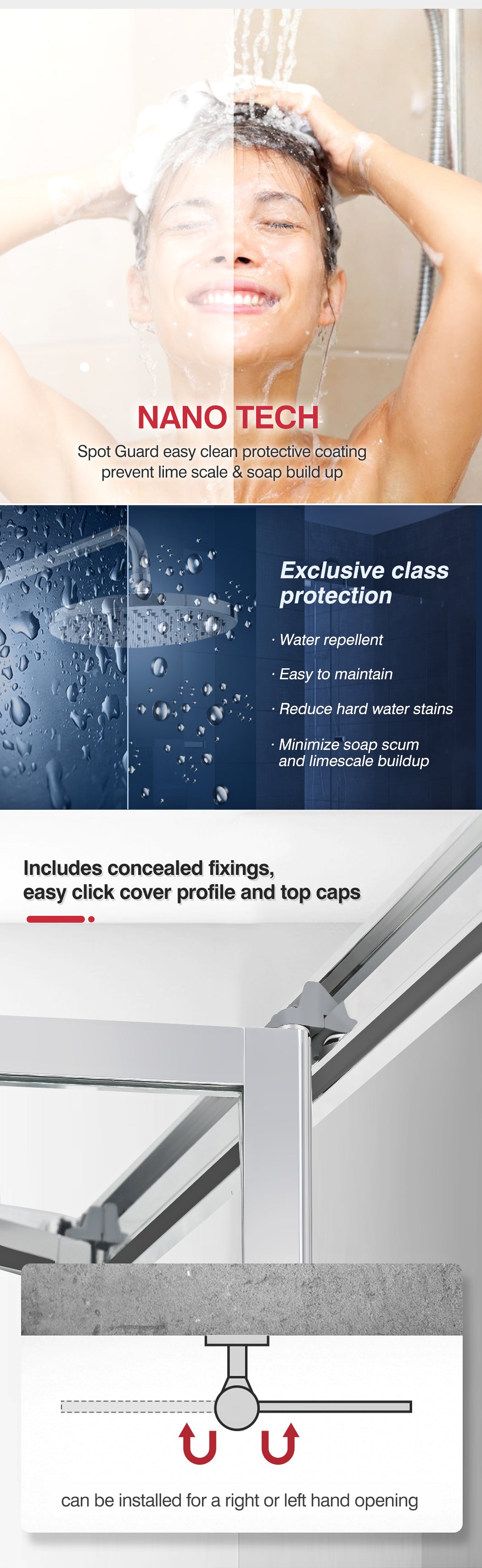 Shower Screen Screens Door Seal Enclosure Glass Panel Foldable 900x1900mm