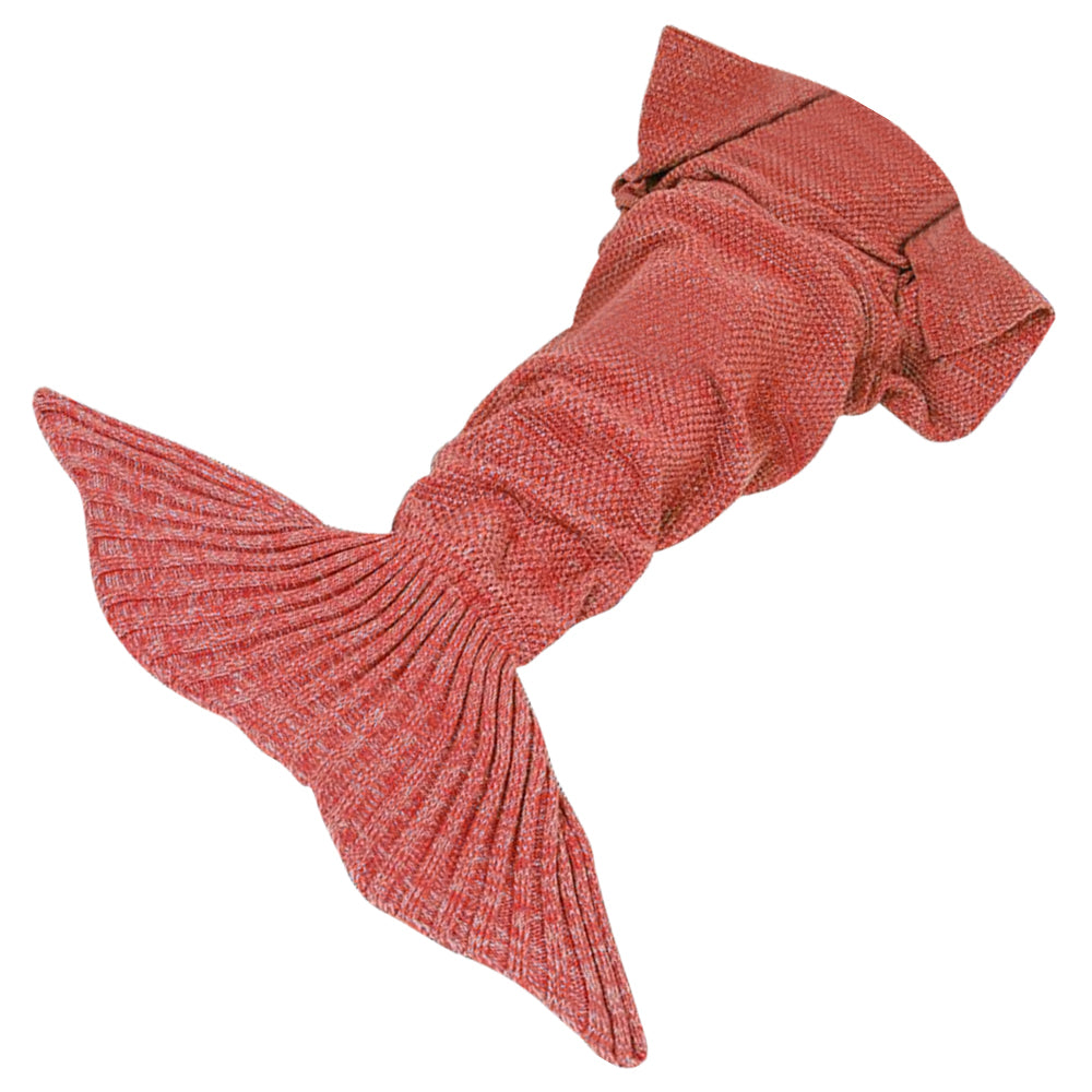 Mermaid Tail Crochet Blanket Sofa Rug Knit Handmade Soft Sleeping Bag Red