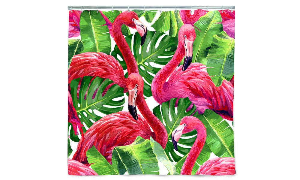 180x200cm Flamingo Print Waterproof Bathroom Shower Crutain with 12 Hooks