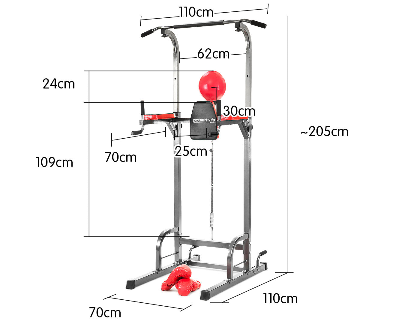 Powertrain Multi Station Home Gym Pull Chin Up Tower with Speedball