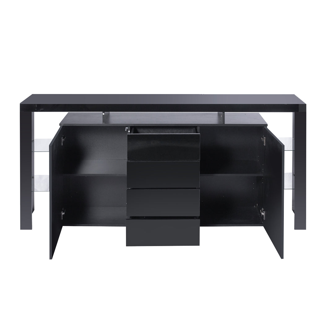 Buffet Sideboard Cabinet Storage Modern High Gloss Cupboard Drawers Black 192cm