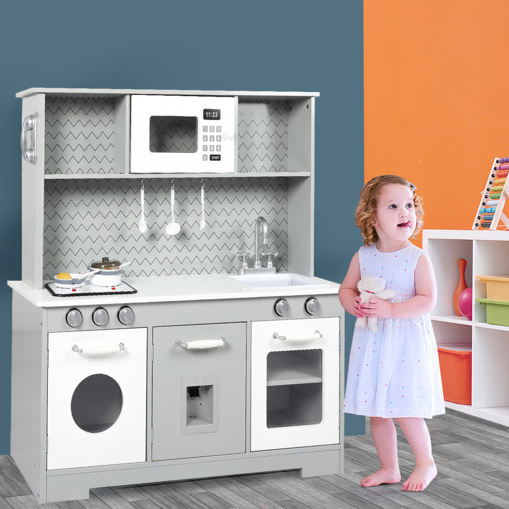 Kids Kitchen Play Set Wooden Toy Children Cooking Role Food Home Cookware
