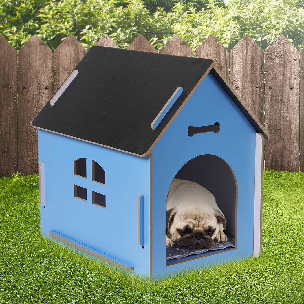 Wooden Dog House Pet Kennel Medium Blue M