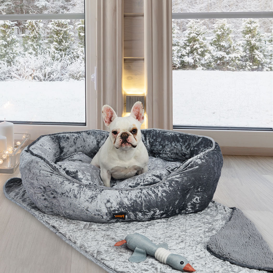 Pet Bed Set Dog Cat Quilted Blanket Grey M
