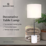 Concrete & Metal Table Lamp with Off-White Linen Shade