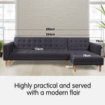 Linen Fabric Corner Sofa Bed Couch Lounge with Chaise - Dark Grey