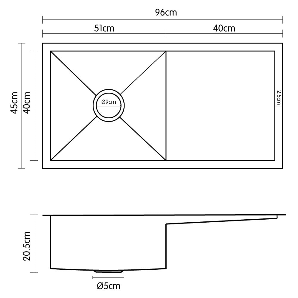 304 Stainless Steel Sink - 960 x 450mm