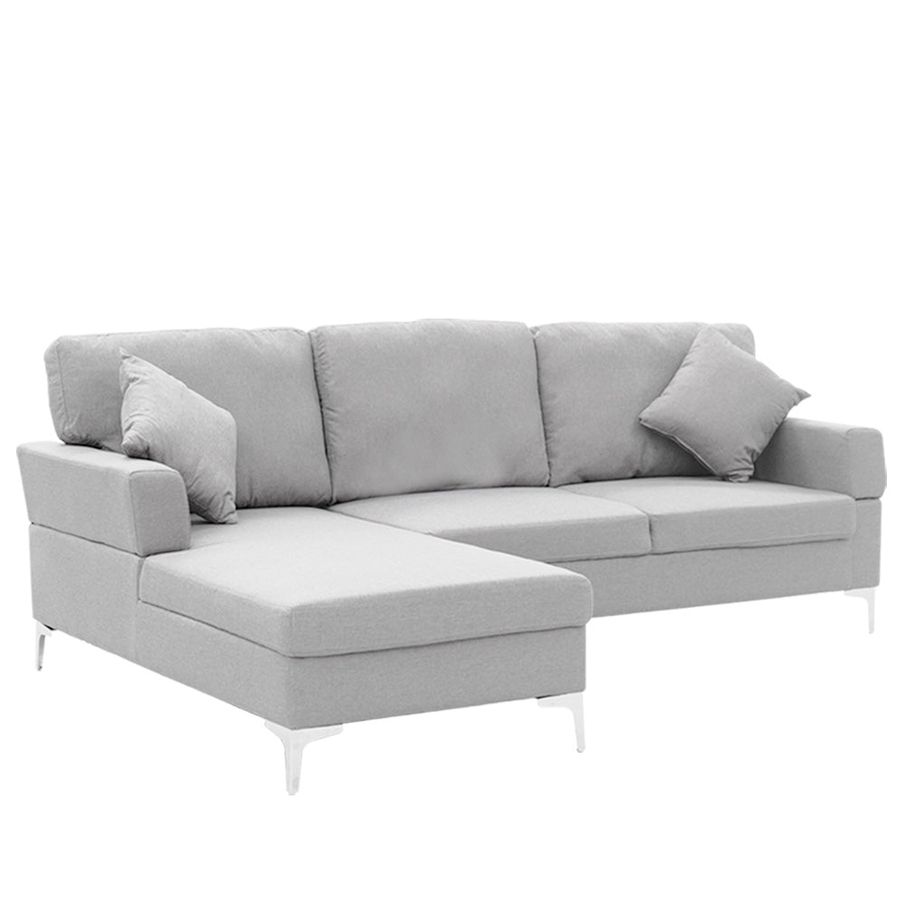 Linen Corner Sofa Couch Lounge with Chaise Seat Light Grey