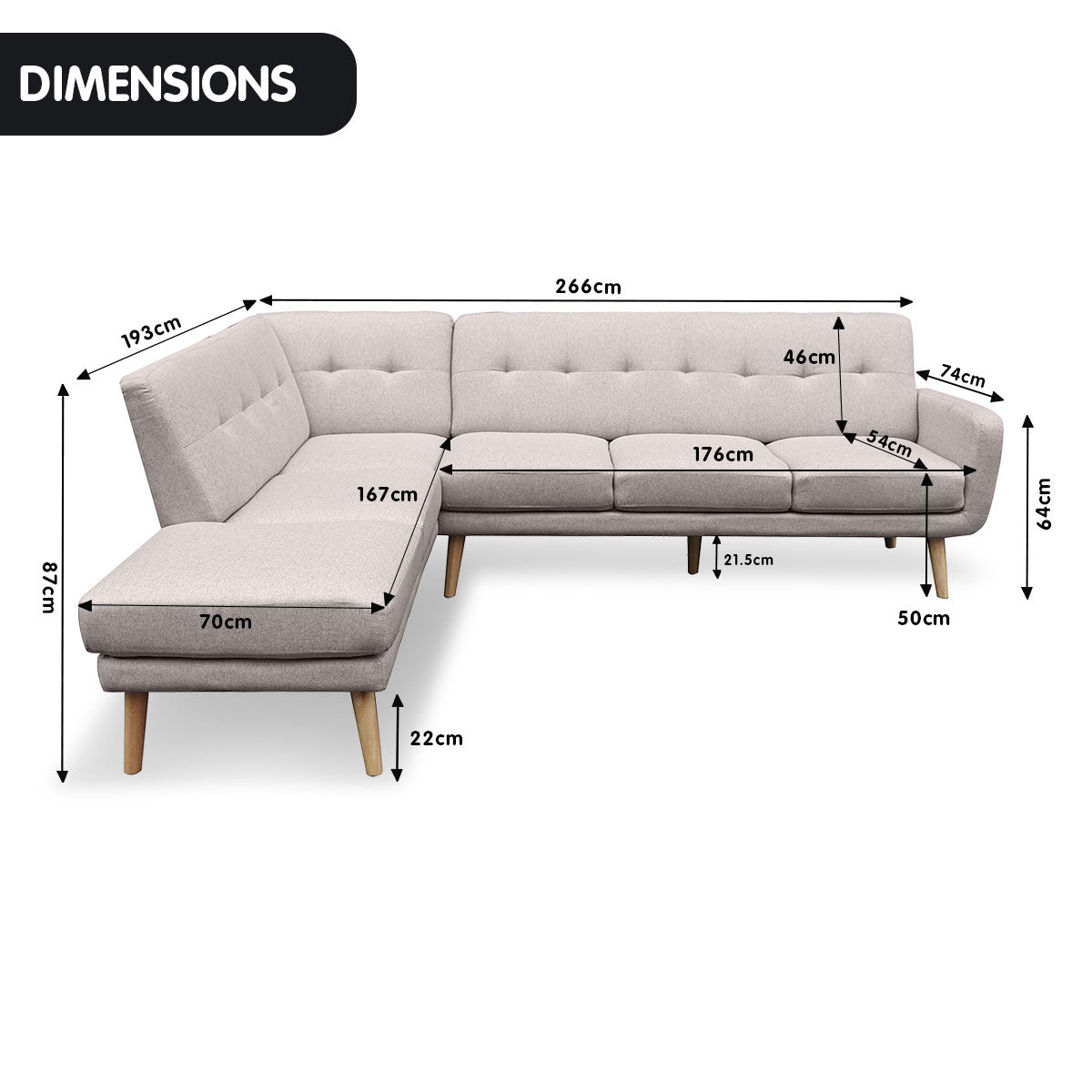 Linen Corner Sofa Lounge L-shaped Chaise Light Grey