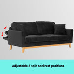 3 Seater Faux Velvet Sofa Bed Couch Furniture - Black