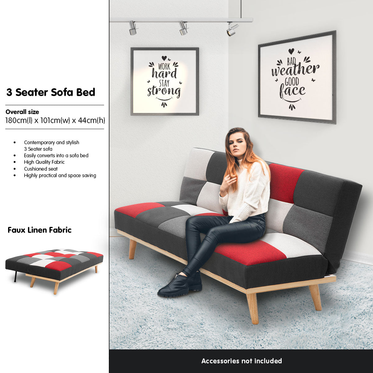 3 Seater Modular Linen Fabric Sofa Bed Couch - Multi-colour