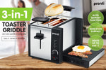 Pronti 3-in-1 Toaster Griddle Hot Plate Electric 2 Slices Grill