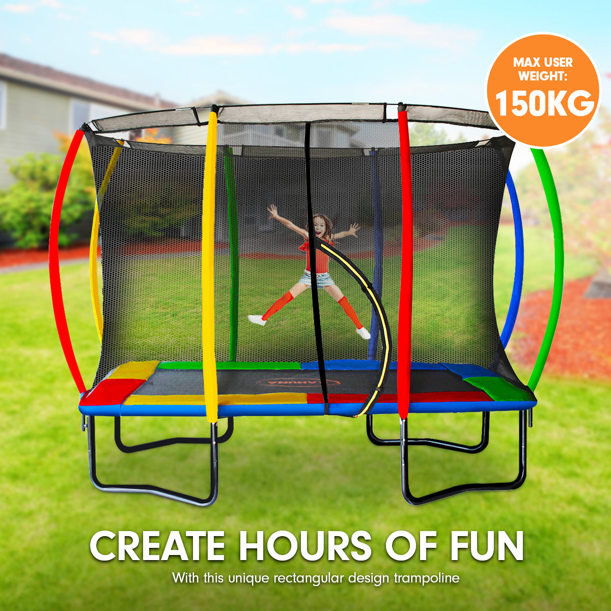 Trampoline 6 ft x 9 ft Rectangular Outdoor - Rainbow