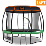 Trampoline 16 ft with Basketball set and roof - Green