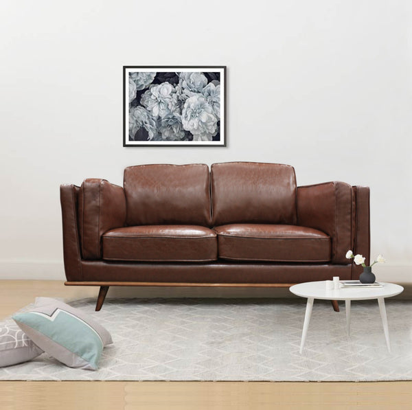  Brown Leather 2-Seater Modern Lounge Sofa