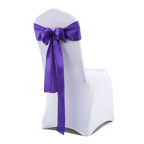  50x Table Runners Coloured Satin Chair Eggplant