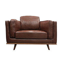 Brown Leather Armchair With Wooden Frame