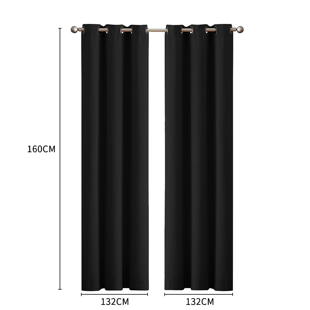 2x Blockout Curtains Panels 3 Layers- Black